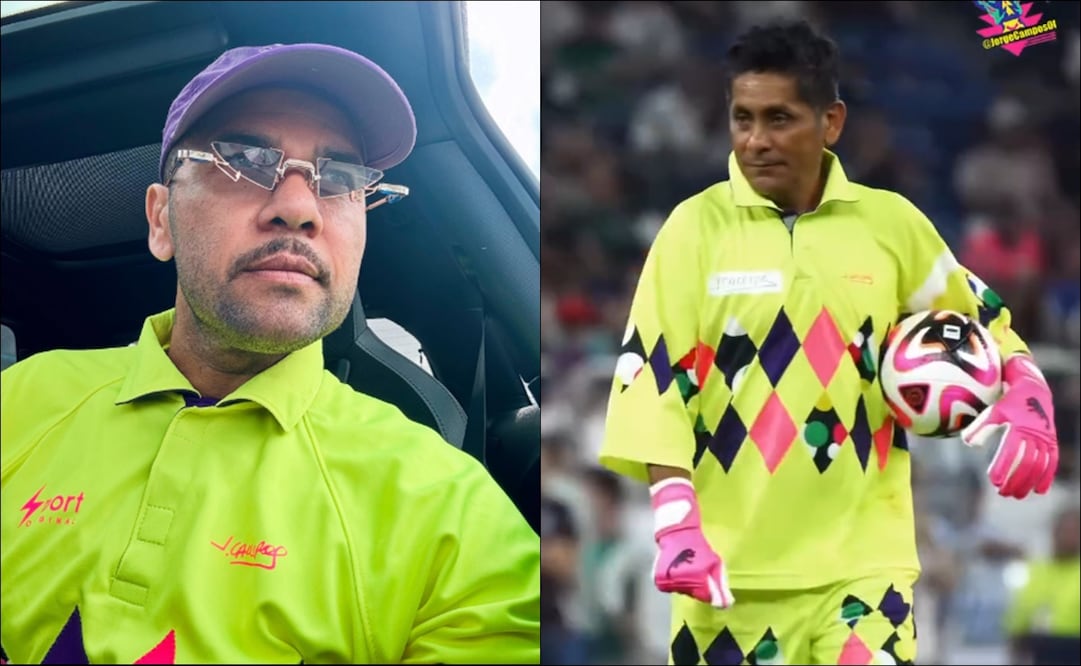 Dani Alves apareció en redes con una playera en referencia al icónico uniforme de Jorge Campos. FOTOS:
@danialves / Especial