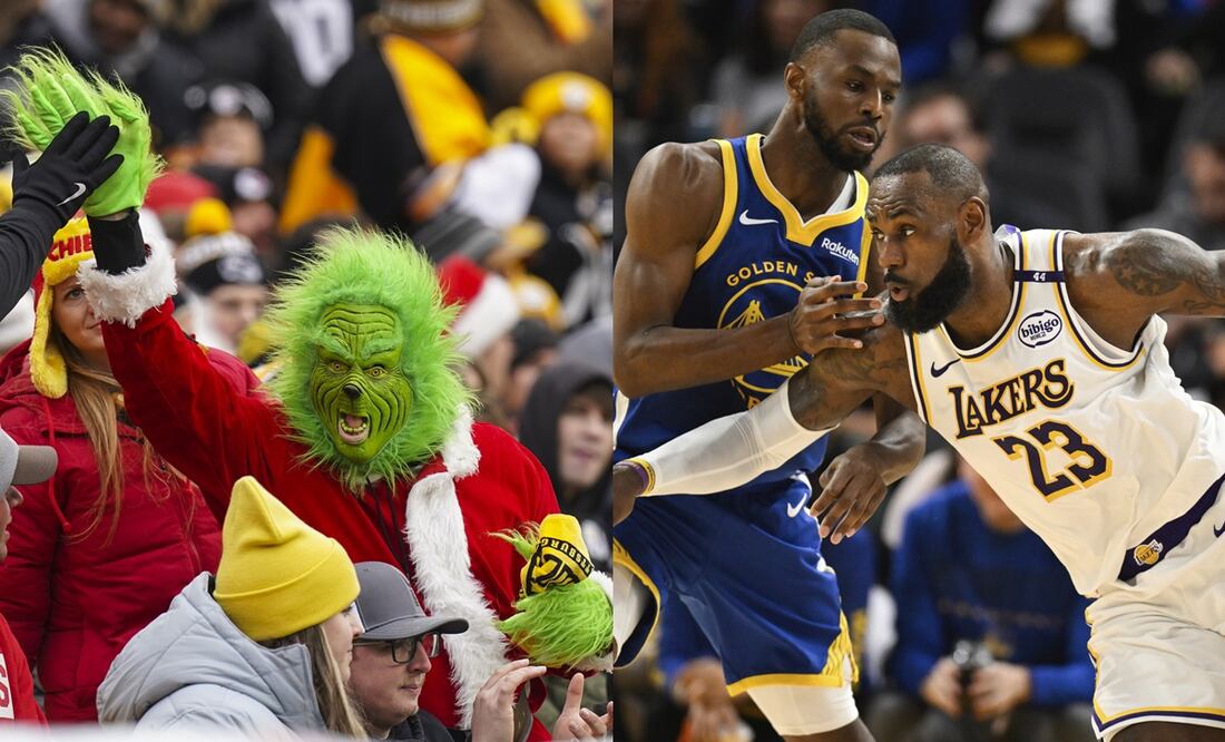 Un aficionado en Navidad, durante el juego entre los Steelers y Chiefs | LeBron James en el juego navideño de los Lakers y los Warriors - Fotos: AP