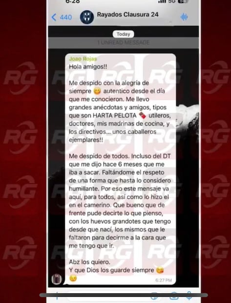 Mensaje de Joao Rojas para todo el plantel de Rayados