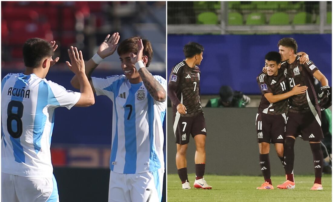 Jugadores de Argentina y México Sub-20 Foto: EFE