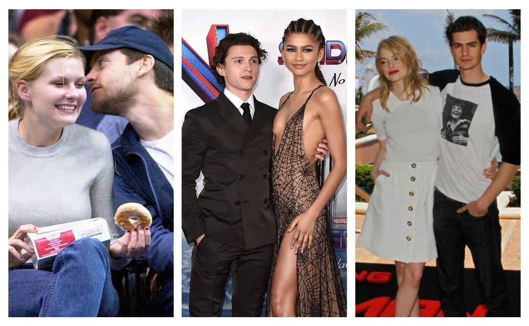 Tobey Maguire y Kirsten Dunst (Foto: Mark J. Terrill/AP), Tom Holland y Zendaya (Foto: Jordan Strauss/AP) y Andrew Garfield y Emma Stone (Foto: Israel Leal/AP)