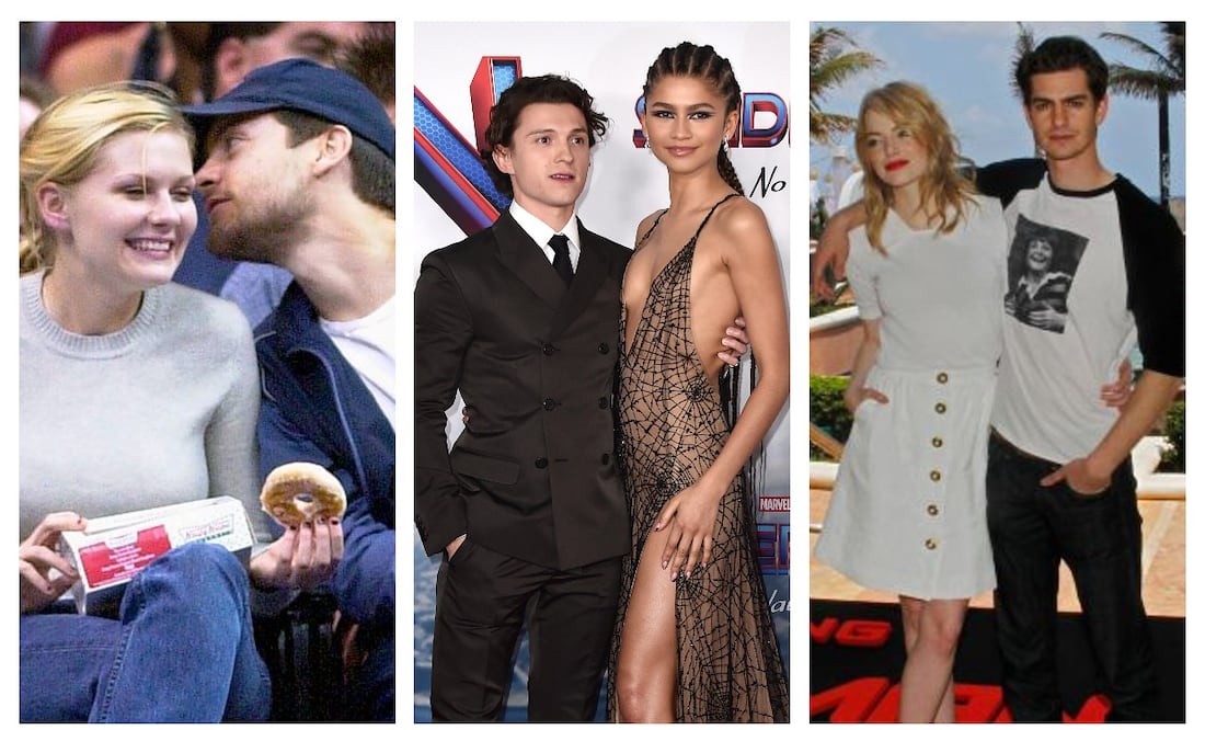 Tobey Maguire y Kirsten Dunst (Foto: Mark J. Terrill/AP), Tom Holland y Zendaya (Foto: Jordan Strauss/AP) y Andrew Garfield y Emma Stone (Foto: Israel Leal/AP)