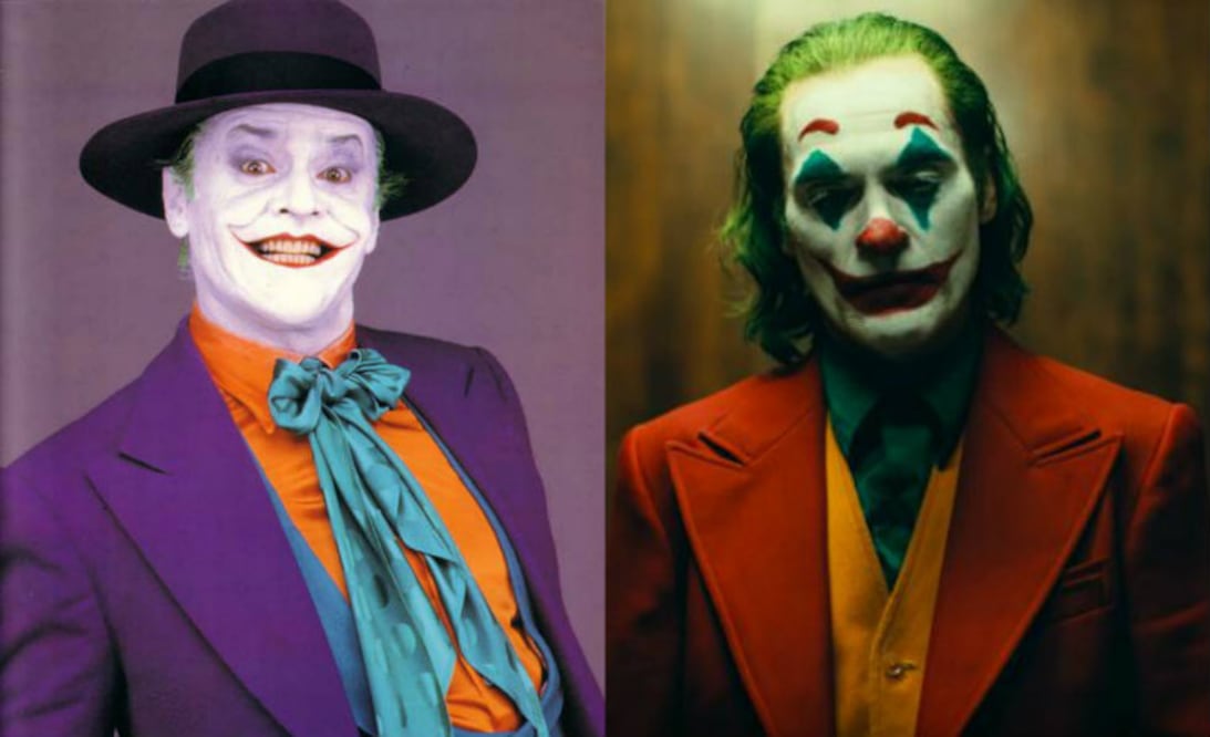 Jack Nicholson como el Joker en la cinta "Batman" (1989) y Joaquin Phoenix como el Guasón en la película "Joker" (2019)