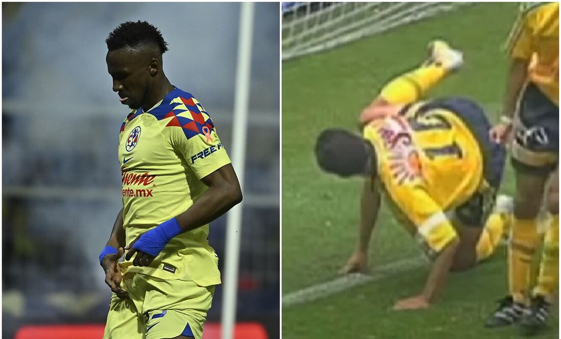 Julián Quiñones festejando ante San Luis y Cuauhtémoc ante Sao Caetano / FOTOS: Imago7 y Captura