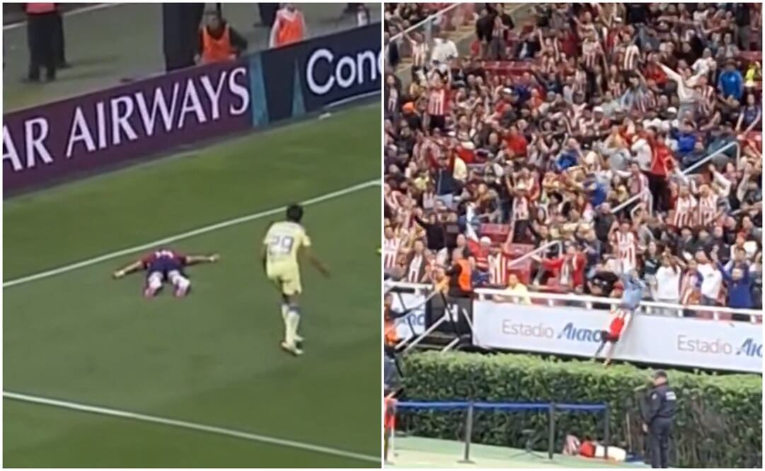'Chicharito' tirado ante América y aficionado cayendo de la grada en el Akron / FOTOS: Capturas