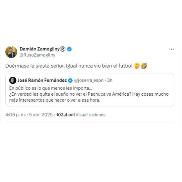 Esta fue la respuesta del Ruso Zamogilny a un comentario de José Ramón Fernández contra el América. Foto: Especial