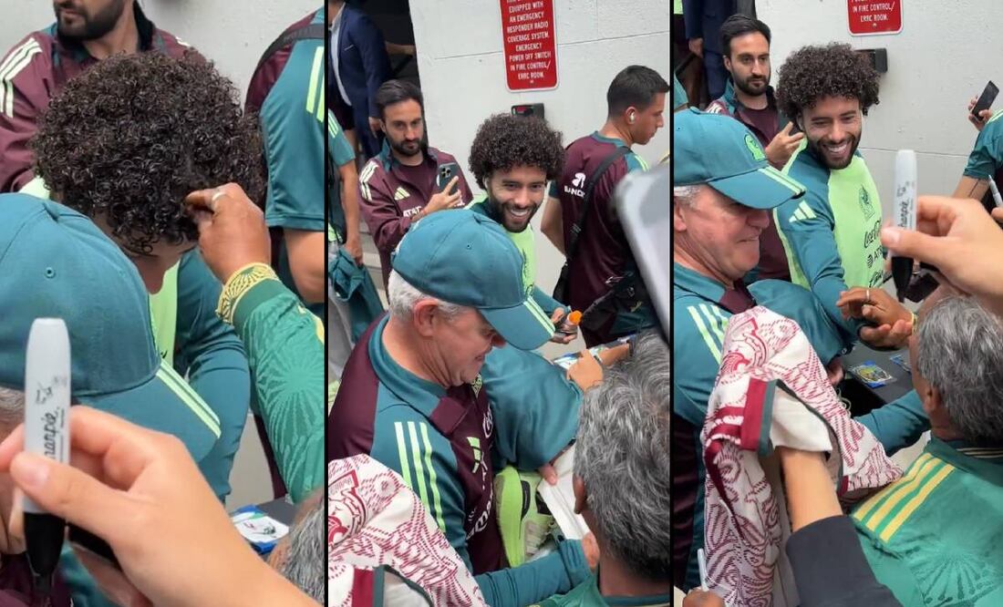 Un aficionado le jaló el cabello al Chino Huerta en la concentración de la Selección Mexicana. Foto: Especial