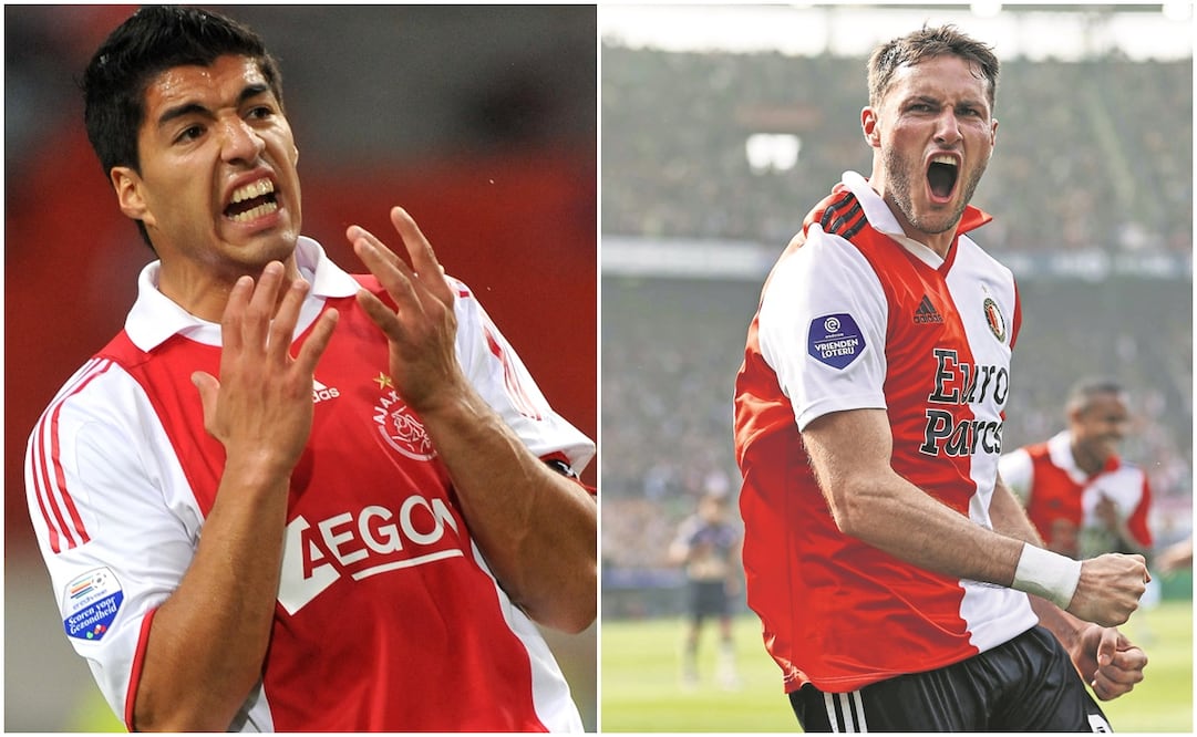Luis Suárez con el Ajax y Santiago Giménez con el Feyenoord / FOTOS: AP