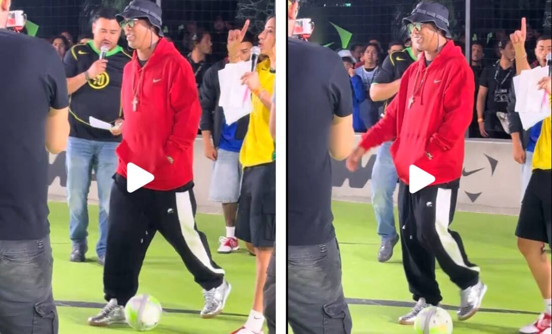 Alexis Vega le hizo un túnel a Ronaldinho durante un evento. Foto: Especial