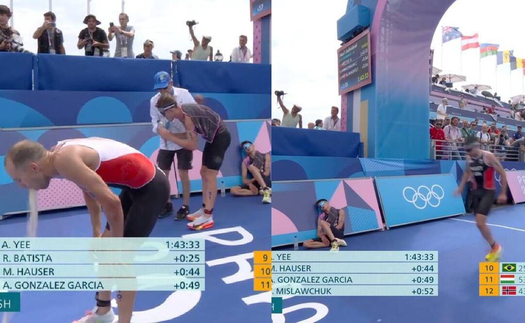 Tyler Mislawchuck, atleta canadiense, no pudo contener las ganas de vomitar tras nadar por el Río Sena. Foto: Especial
