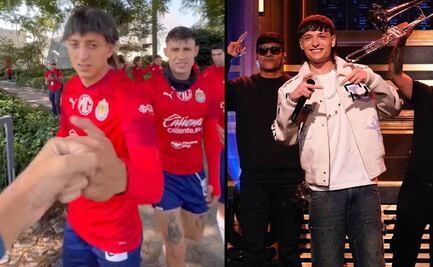 ¿Peso Pluma en la práctica de Chivas? Piojo Alvarado llegó con una peluca y ya lo comparan con el cantante