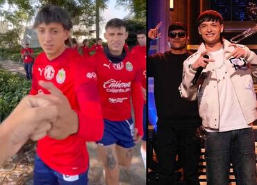 ¿Peso Pluma en la práctica de Chivas? Piojo Alvarado llegó con una peluca y ya lo comparan con el cantante