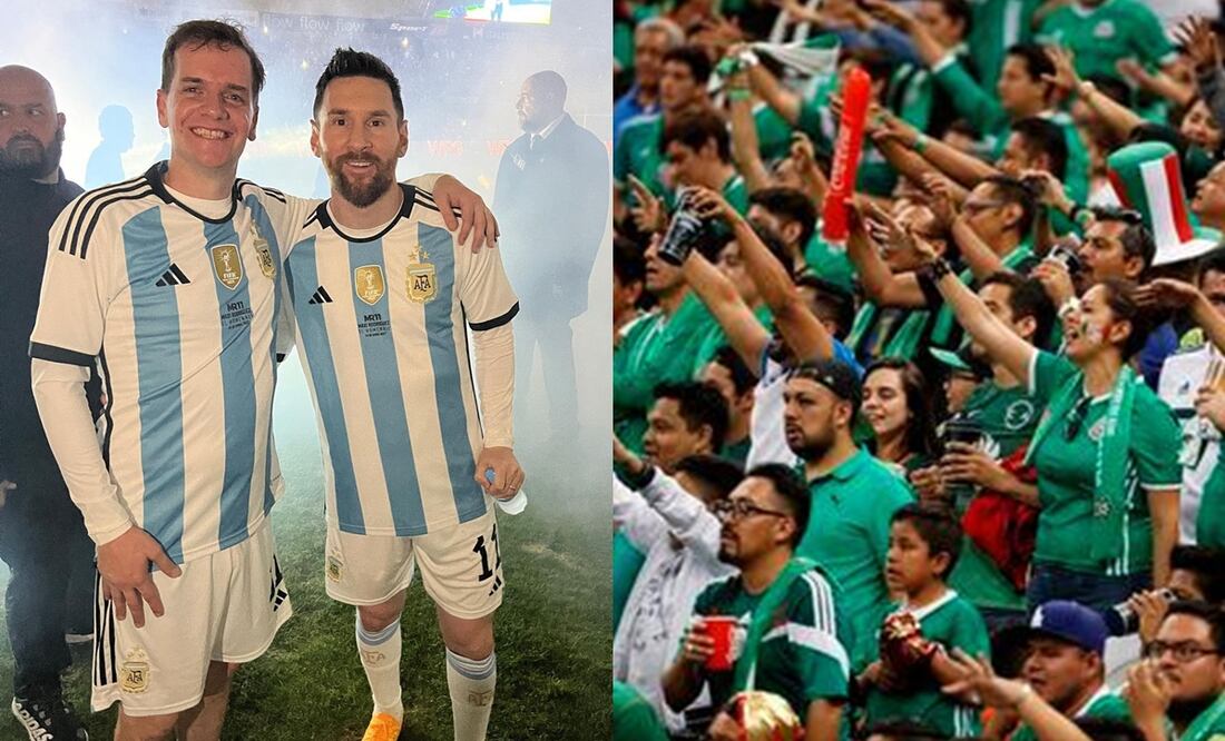 Jero Freixas con Lionel Messi y afición de México molesta / FOTOS: Instagram @jerofreixas y Especial