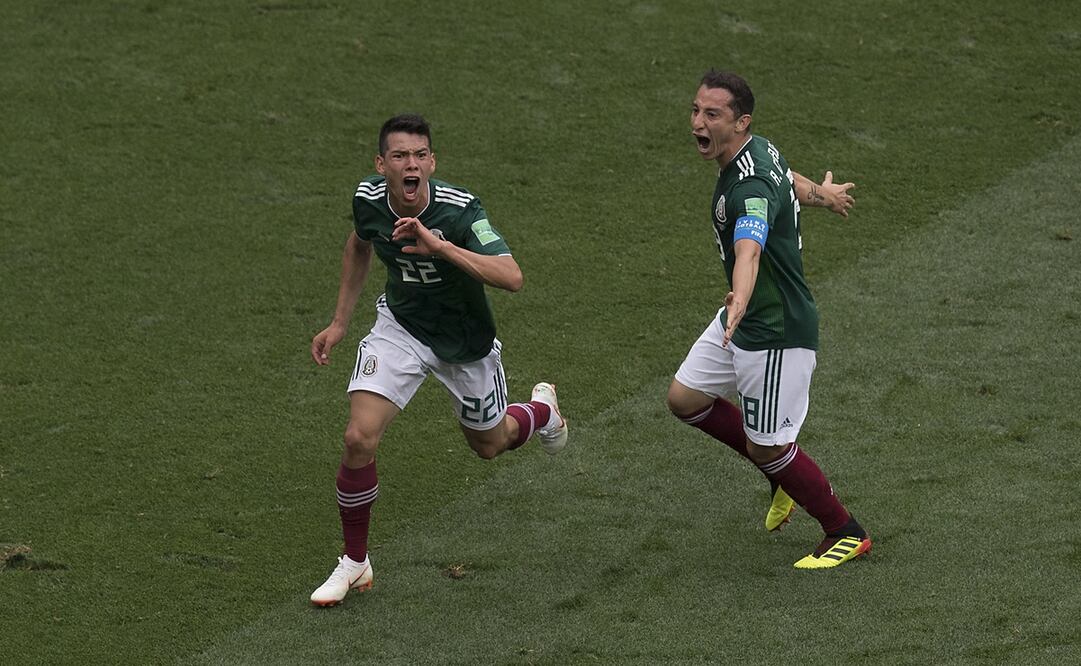 Hirving Lozano celebra junto a Andrés Guardado su gol ante Alemania en Rusia 2018 | FOTO: Imago7