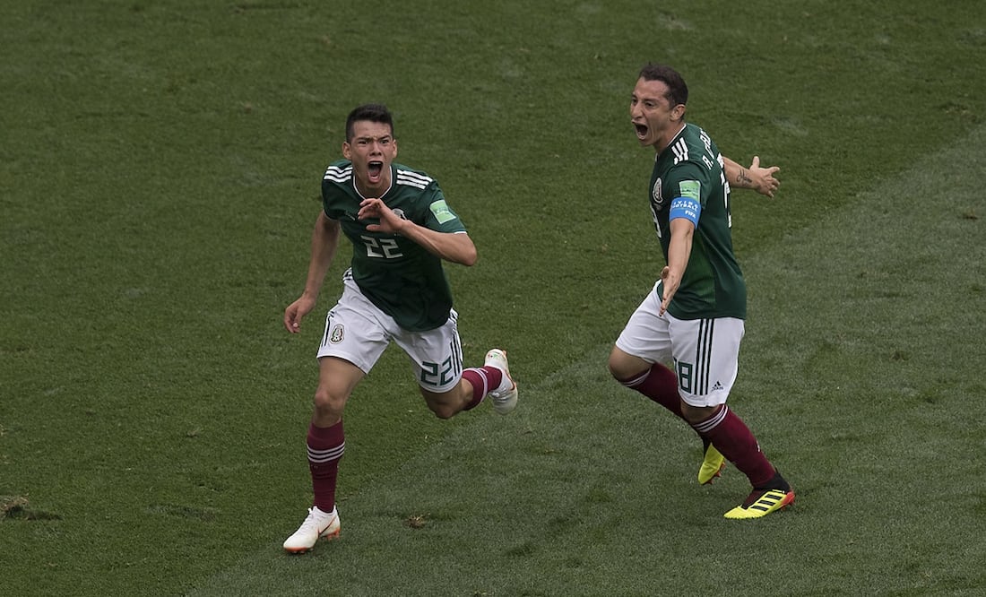 Hirving Lozano celebra junto a Andrés Guardado su gol ante Alemania en Rusia 2018 | FOTO: Imago7