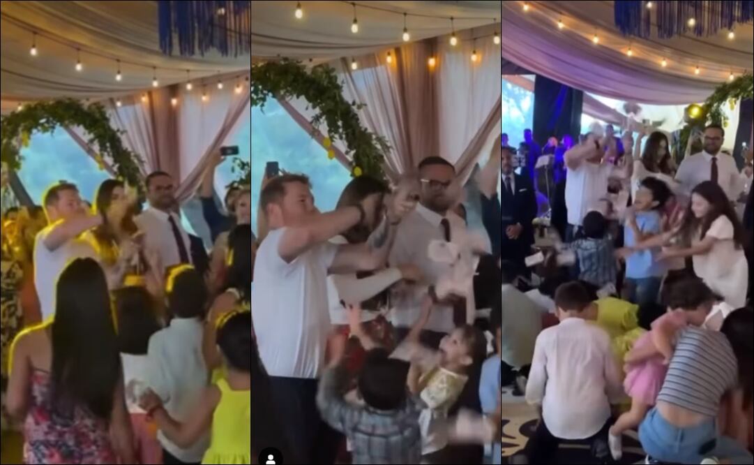 Saúl Álvarez lanza varios billetes durante el bautizo. FOTO: Capturas