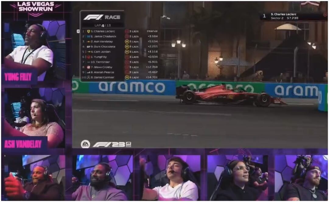 El coche de Charles Leclerc chocado en el videojuego en GP Las Vegas / FOTO: Captura