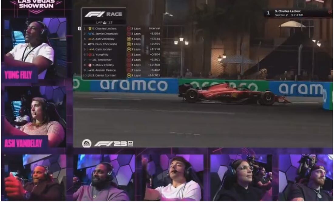 El coche de Charles Leclerc chocado en el videojuego en GP Las Vegas / FOTO: Captura