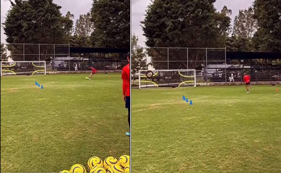 Chicharito Hernández puso el balón en el ángulo en un entrenamiento con Chivas. Foto: Especial