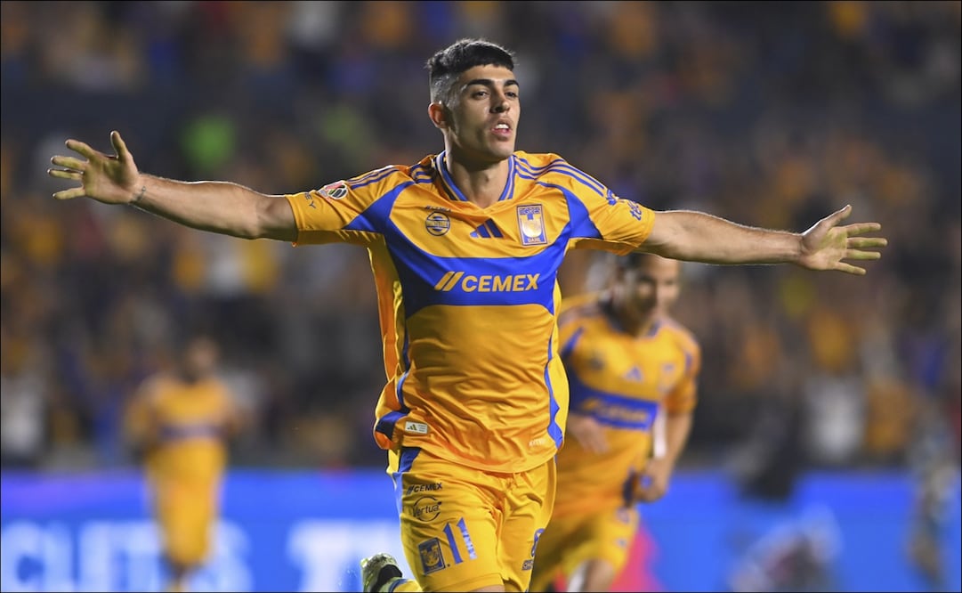 Juan Brunetta celebra el primer gol de los Tigres ante Pachuca. FOTO Imago7