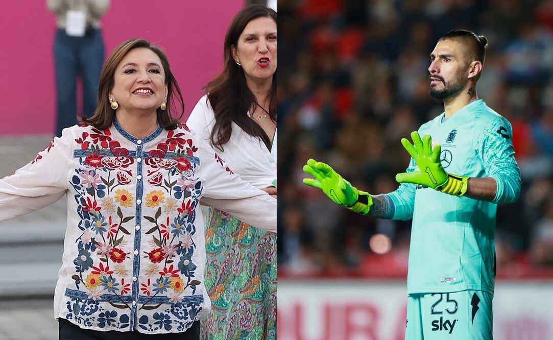 Xóchitl Gálvez en su campaña electoral y Yosgart Gutiérrez como portero de Necaxa / FOTOS: Inerna Berenice Fregoso e Imago7