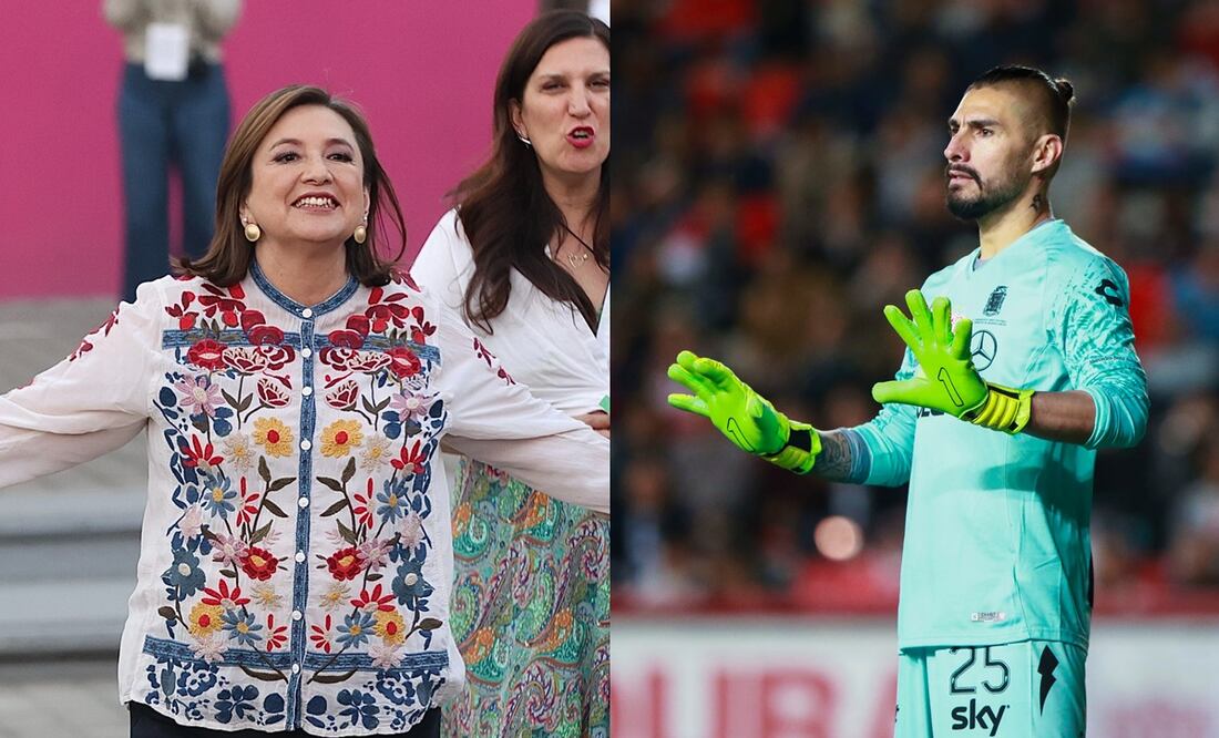 Xóchitl Gálvez en su campaña electoral y Yosgart Gutiérrez como portero de Necaxa / FOTOS: Inerna Berenice Fregoso e Imago7