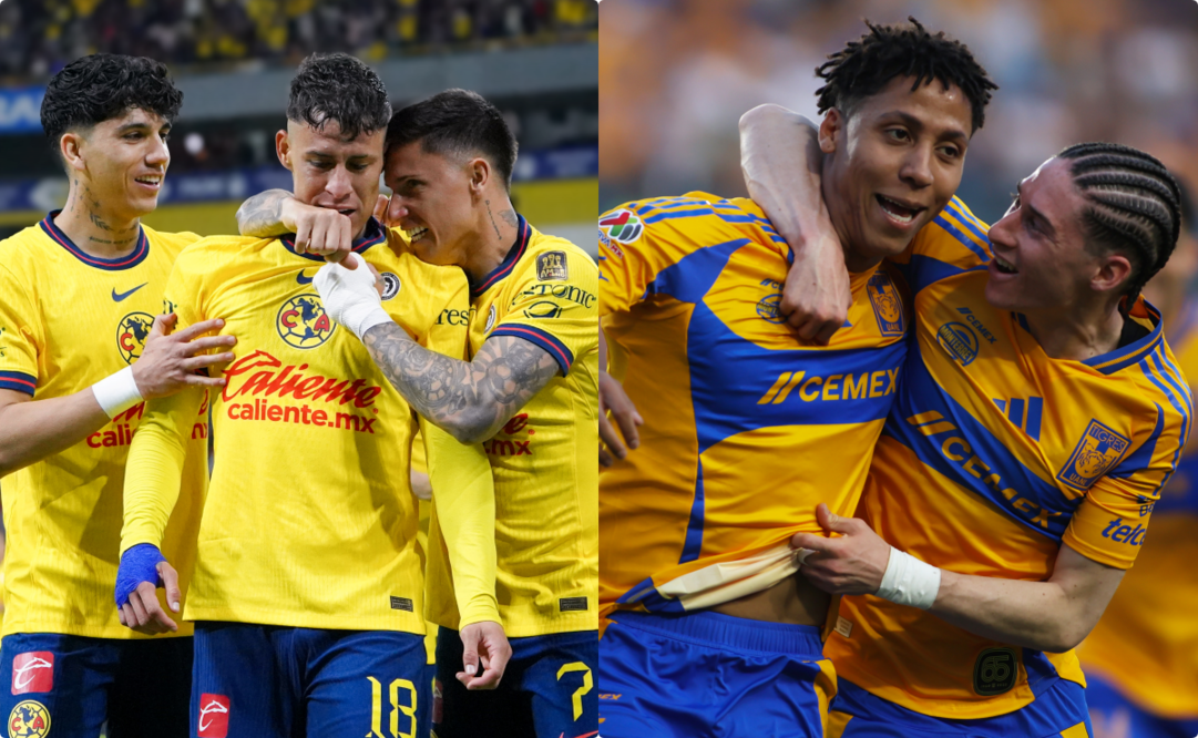 América y Tigres en festejo de gol, durante la Jornada 12 del Clausura 2025 - Foto: Imago7