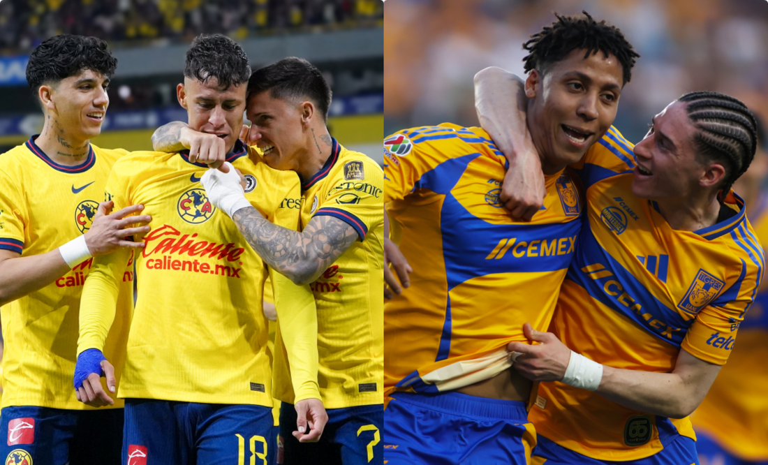América y Tigres en festejo de gol, durante la Jornada 12 del Clausura 2025 - Foto: Imago7