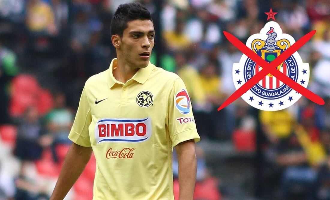 Raúl Jiménez con el América y logo de Chivas / FOTO: Especial e Interna El Universal