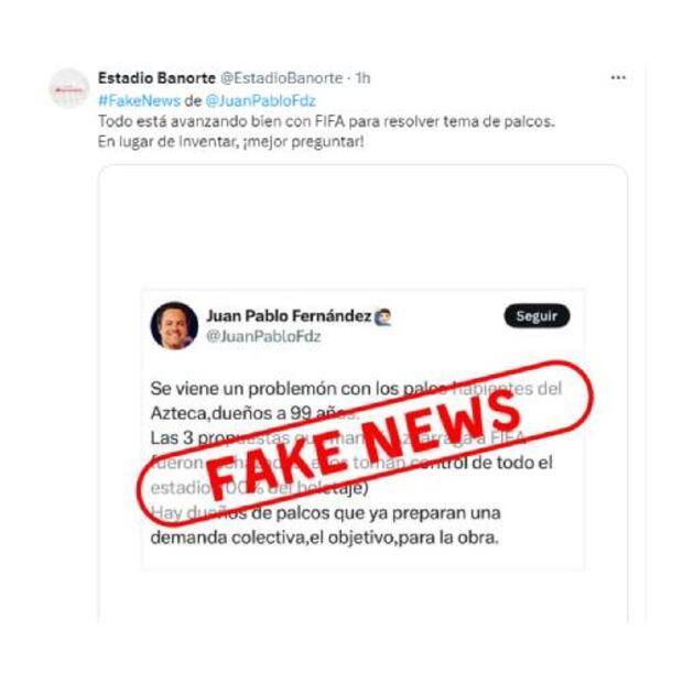 Esta fue la respuesta del Estadio Banorte a la información que dio el hijo de José Ramón Fernández. Foto: Especial