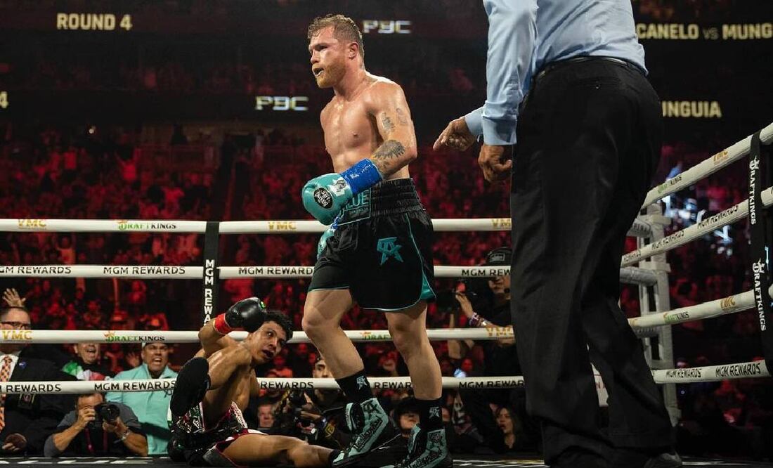 Canelo Álvarez mandó a la lona a Jaime Munguía en el cuarto asalto. Foto: @canelo