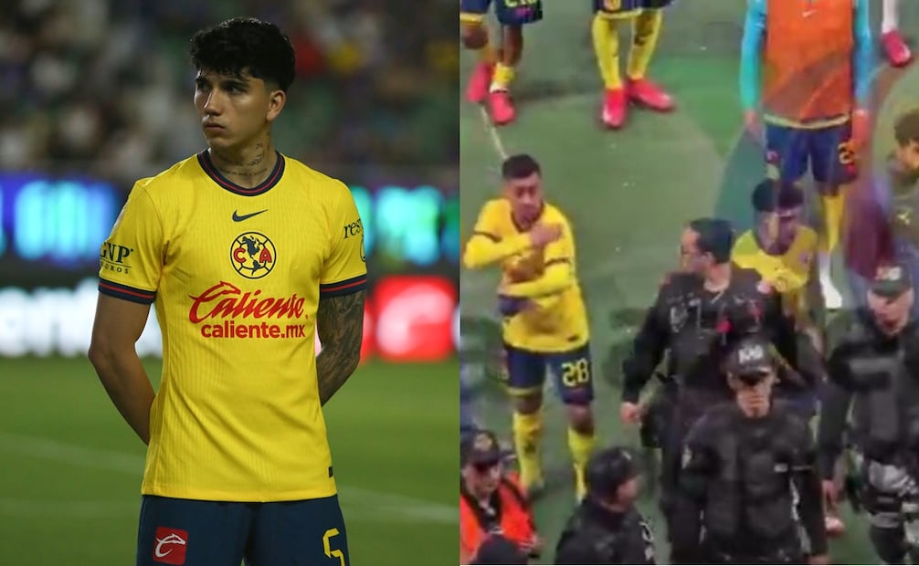 Kevin Álvarez resultó herido, tras una agresión de la afición de Chivas en el Clásico Nacional; durante la Jornada 11 del Clausura 2025 - Fotos: Imago7/Captura de pantalla de TV Azteca