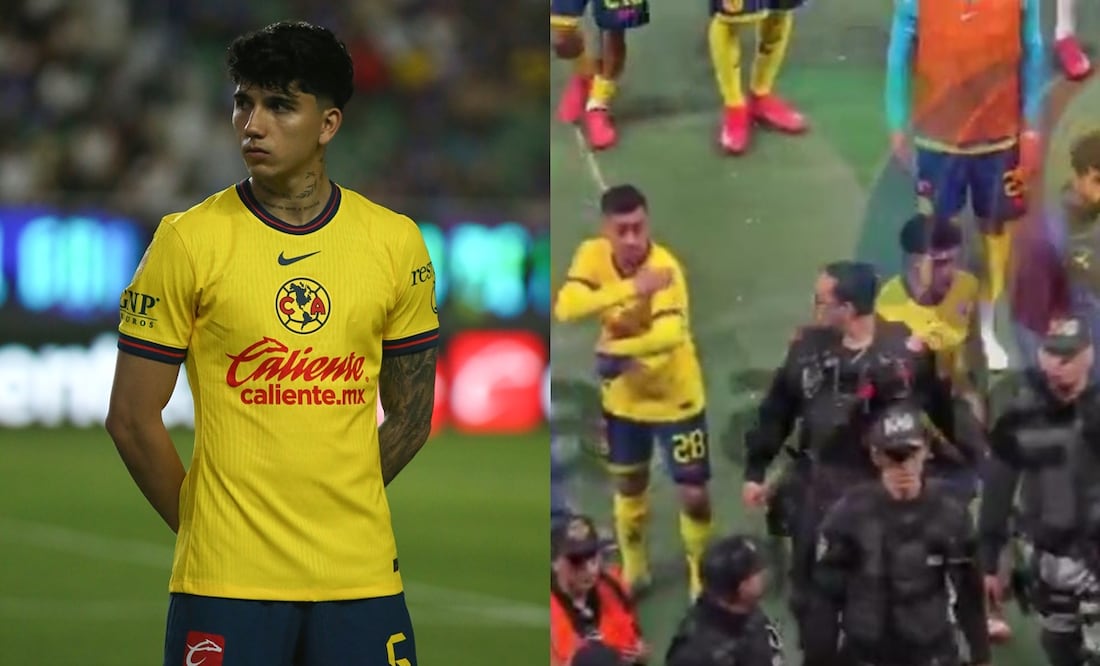 Kevin Álvarez resultó herido, tras una agresión de la afición de Chivas en el Clásico Nacional; durante la Jornada 11 del Clausura 2025 - Fotos: Imago7/Captura de pantalla de TV Azteca