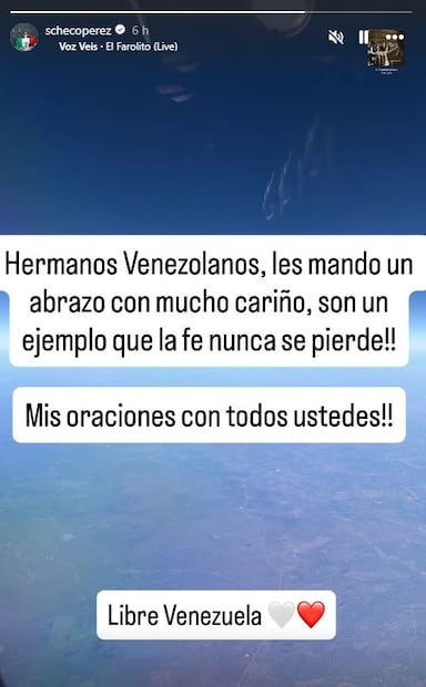 Historia de Sergio Pérez en Instagram, tras la intervención militar de Estados Unidos en Venezuela - Foto: @schecoperez