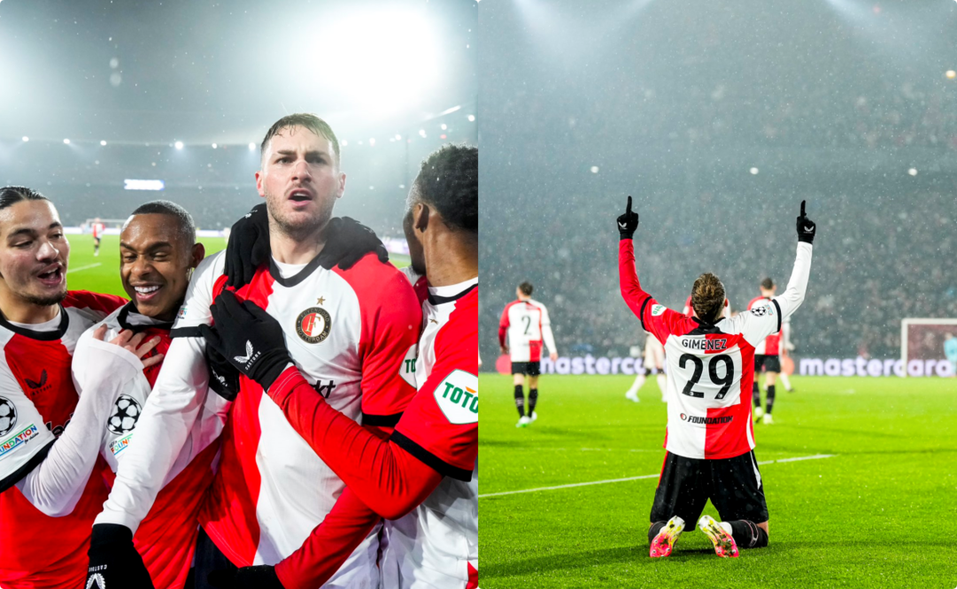 Santiago Giménez en celebración de gol, durante la Jornada 7 de la Champions League - Fotos: @Feyenoord en X