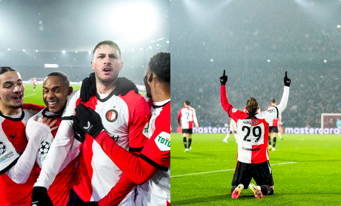 Santiago Giménez en celebración de gol, durante la Jornada 7 de la Champions League - Fotos: @Feyenoord en X