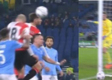 Santiago Giménez se quedó a centímetros de darle el empate al Feyenoord ante la Lazio