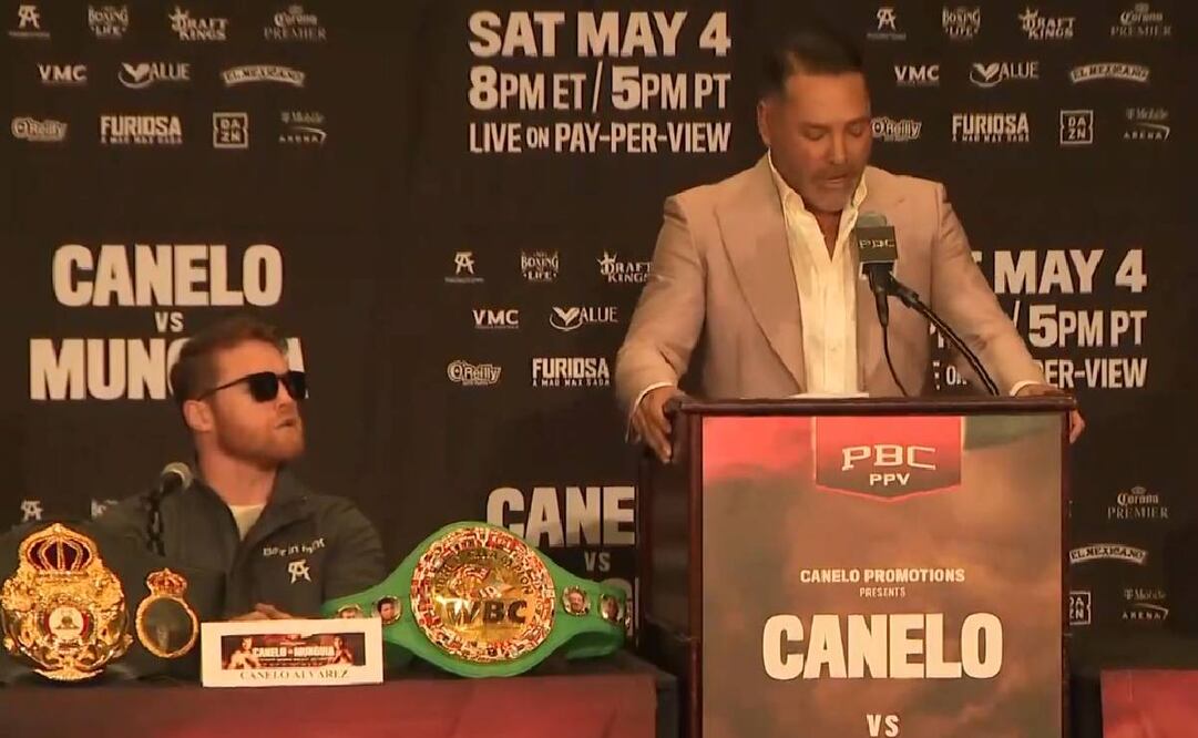 Canelo Álvarez y Óscar de la Hoya se dijeron de todo en la conferencia de prensa. Foto: Especial