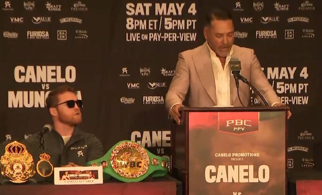 Canelo Álvarez y Óscar de la Hoya se dijeron de todo en la conferencia de prensa. Foto: Especial