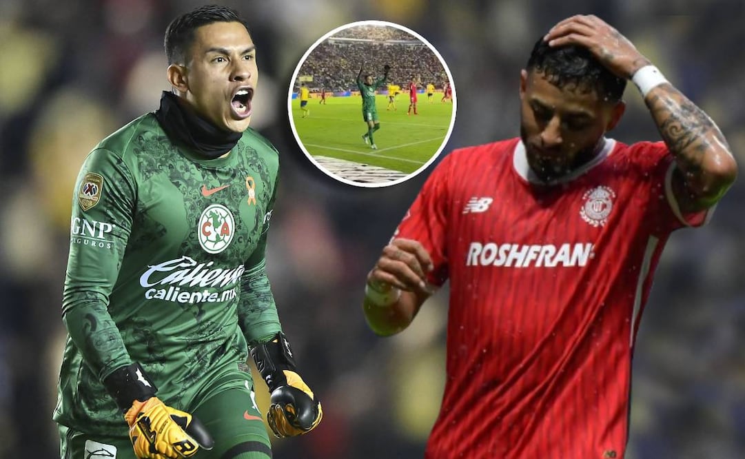 Luis Ángel Malagón celebra tras el error de Alexis Vega en el primer juego entre América y Toluca. FOTO: Imago7