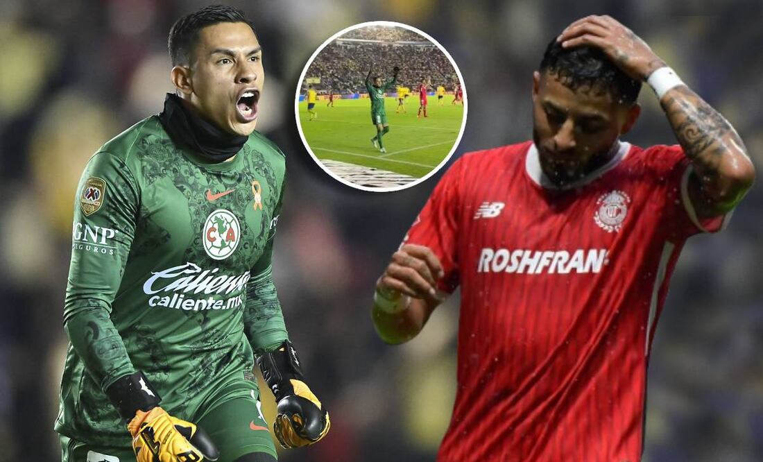 Luis Ángel Malagón celebra tras el error de Alexis Vega en el primer juego entre América y Toluca. FOTO: Imago7
