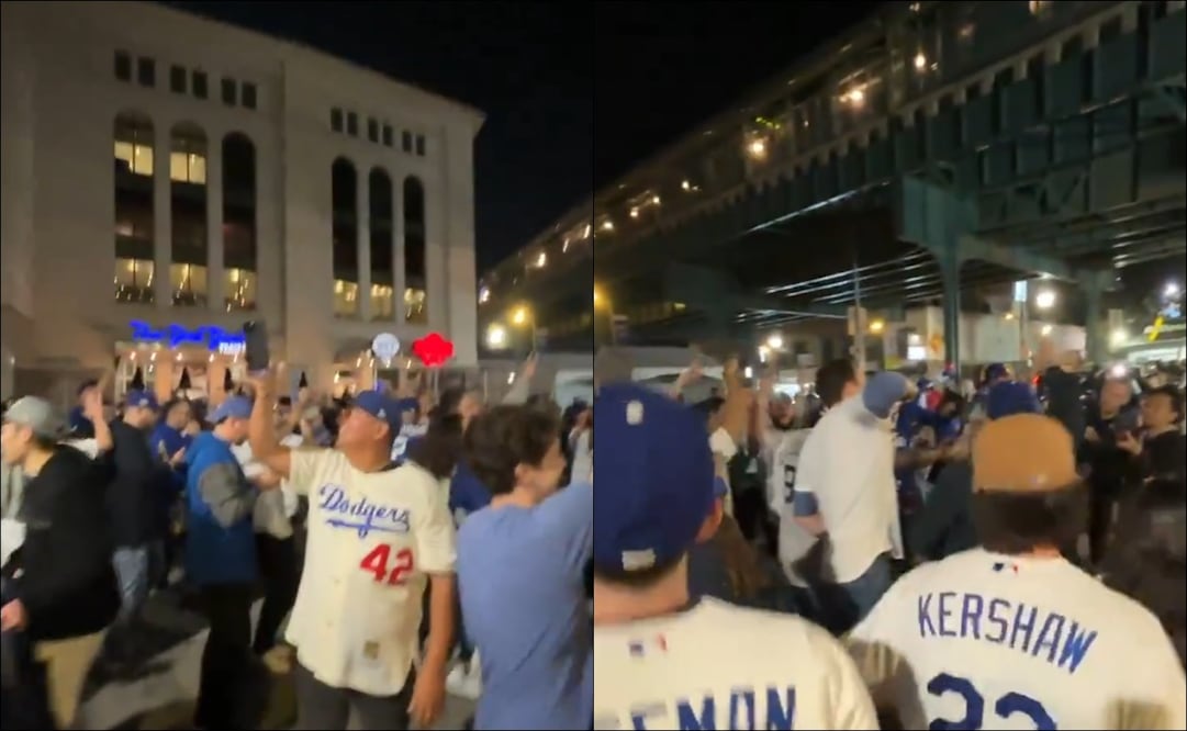 Aficionados de los Dodgers celebraron al ritmo del 'Sonidito' afuera del Yankee Stadium. FOTOS: Capturas