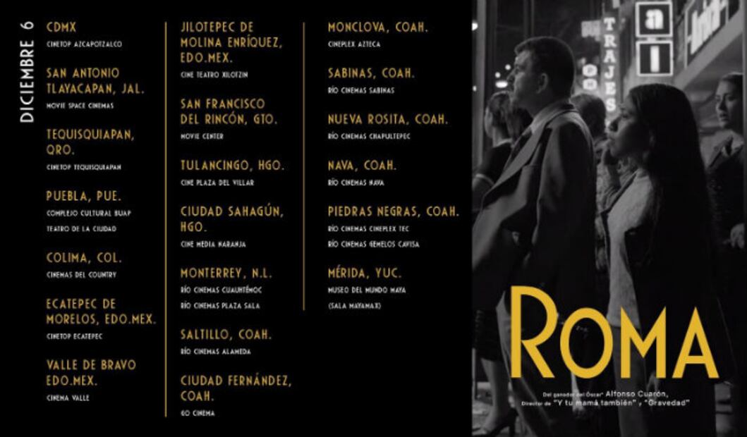Todas las salas donde puedes ver “Roma” de Alfonso Cuarón