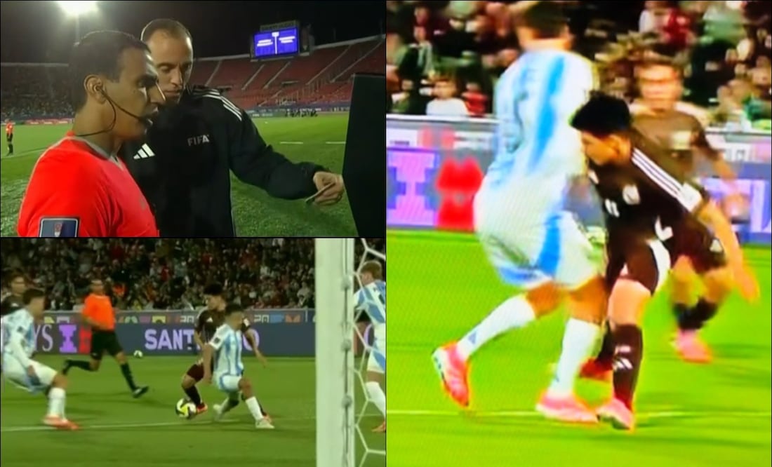 Gilberto Mora fue derribado dentro del área de Argentina. FOTO: Capturas