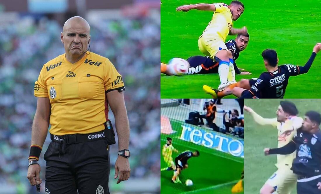 Francisco Chacón siendo árbitro en Liga MX y jugadas dudosas en favor de América ante Pachuca / FOTOS: Imago7 y Capturas