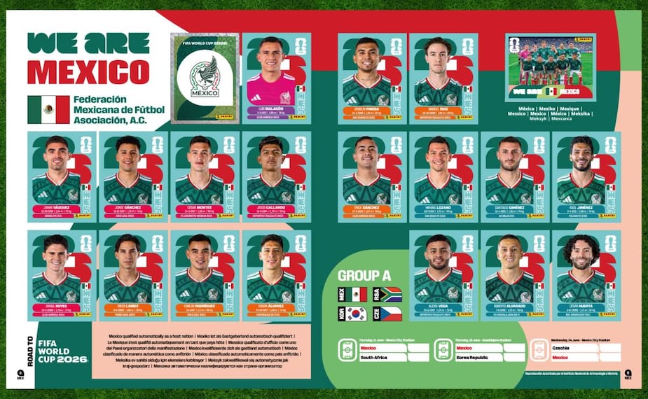Así lucirán las estampas de la Selección Mexicana en el Álbum de Panini. FOTO: @PaniniSportMx