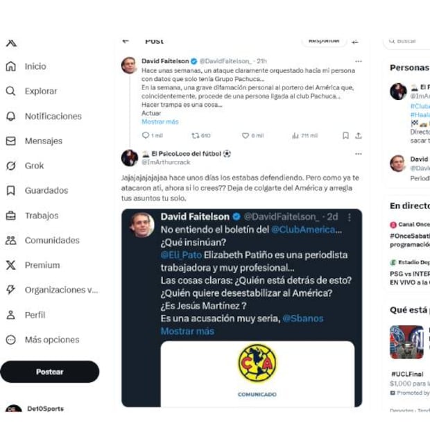 David Faitelson primero había defendido a Elizabeth Patiño y después la acusó en otra publicación. Foto: Especial