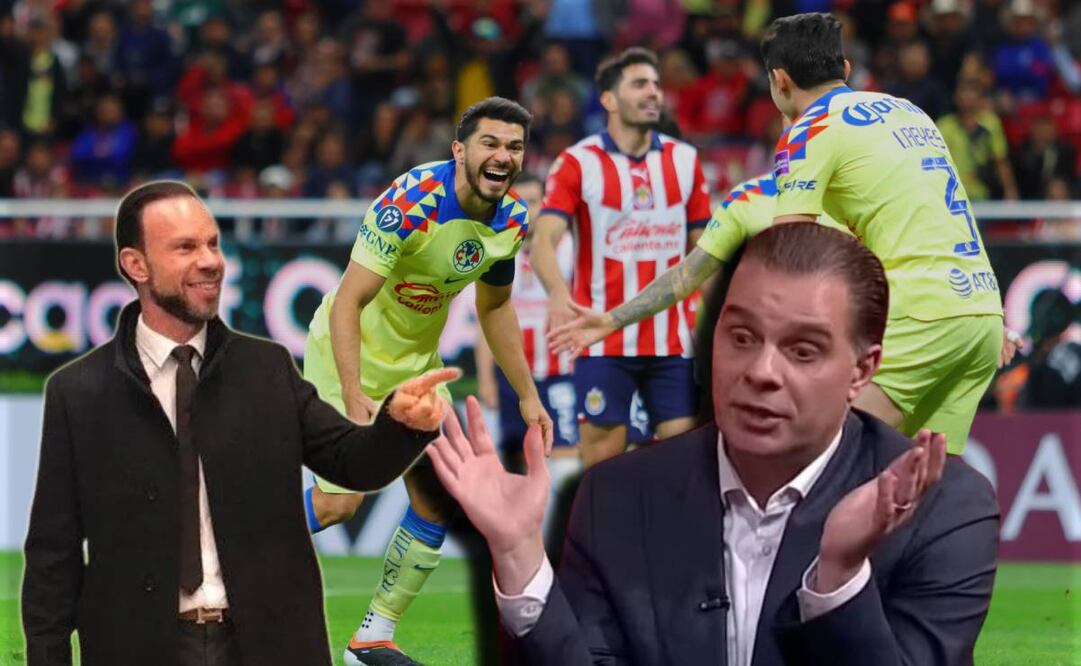 Zague y Christian Martinoli en un programa de TV Azteca y fondo de Henry Martín anotándole a Chivas / FOTOS: Capturas e Imago7