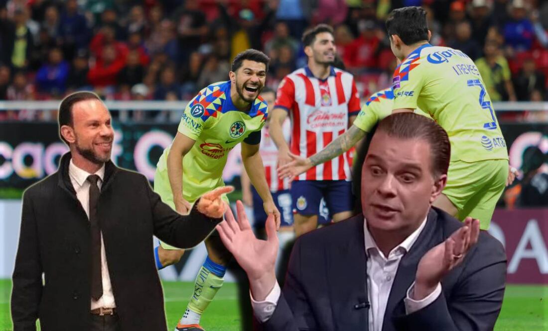 Zague y Christian Martinoli en un programa de TV Azteca y fondo de Henry Martín anotándole a Chivas / FOTOS: Capturas e Imago7