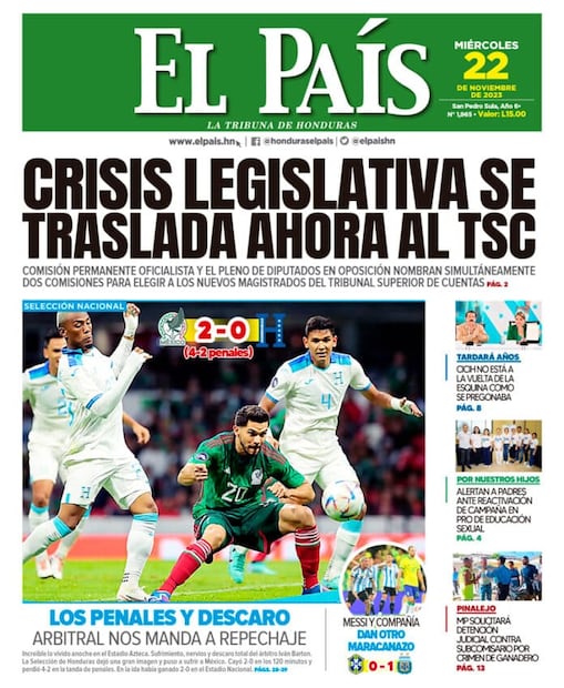 Las portadas hondureñas señalaron que el resultado en el Azteca fue un robo. Fotos: Especial